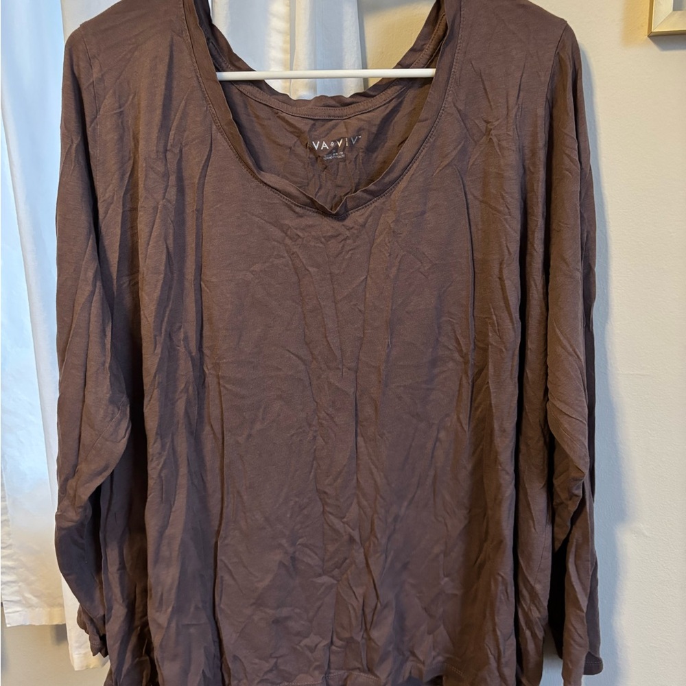 Ava & Viv 3X Brown Long Sleeve T-Shirt